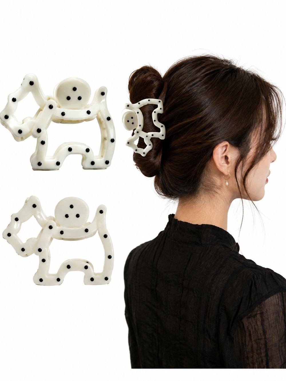 White Polka Dot Puppy Dog Hair Claw Clip New